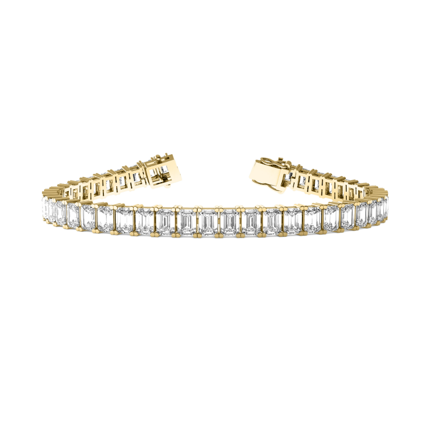 An emerald cut 4-prong tennis bracelet.