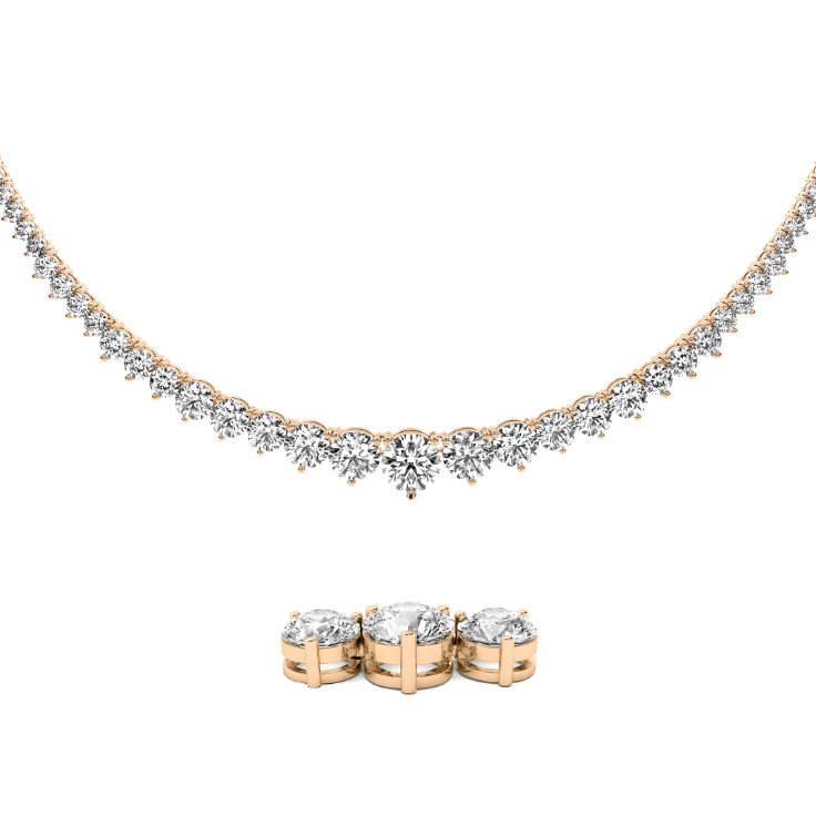 3-PRONG FULL GRADUATED ROUND DIAMOND TENNIS NECKLACE