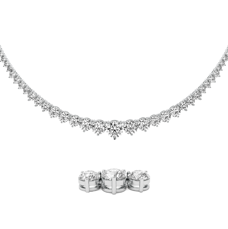 A 3-prong full graduated round diamond classic tennis necklace.