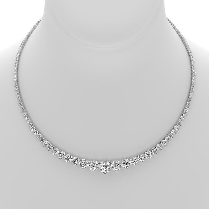 3-PRONG FULL GRADUATED ROUND DIAMOND TENNIS NECKLACE