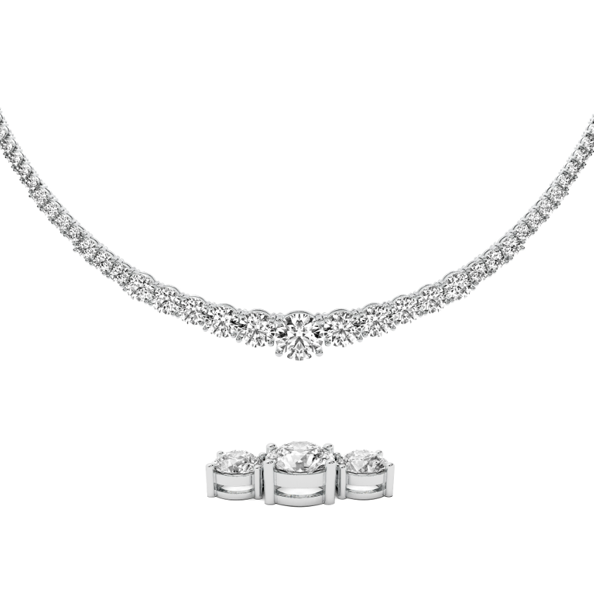 A 4-prong full graduated round diamond classic tennis necklace.