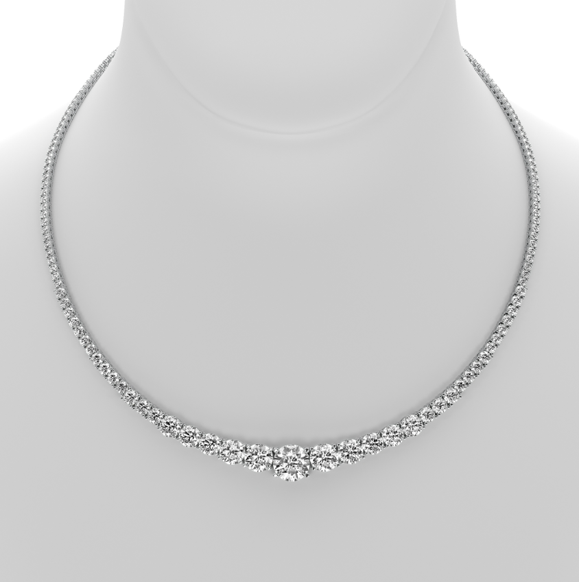 4-PRONG FULL GRADUATED ROUND DIAMOND TENNIS NECKLACE