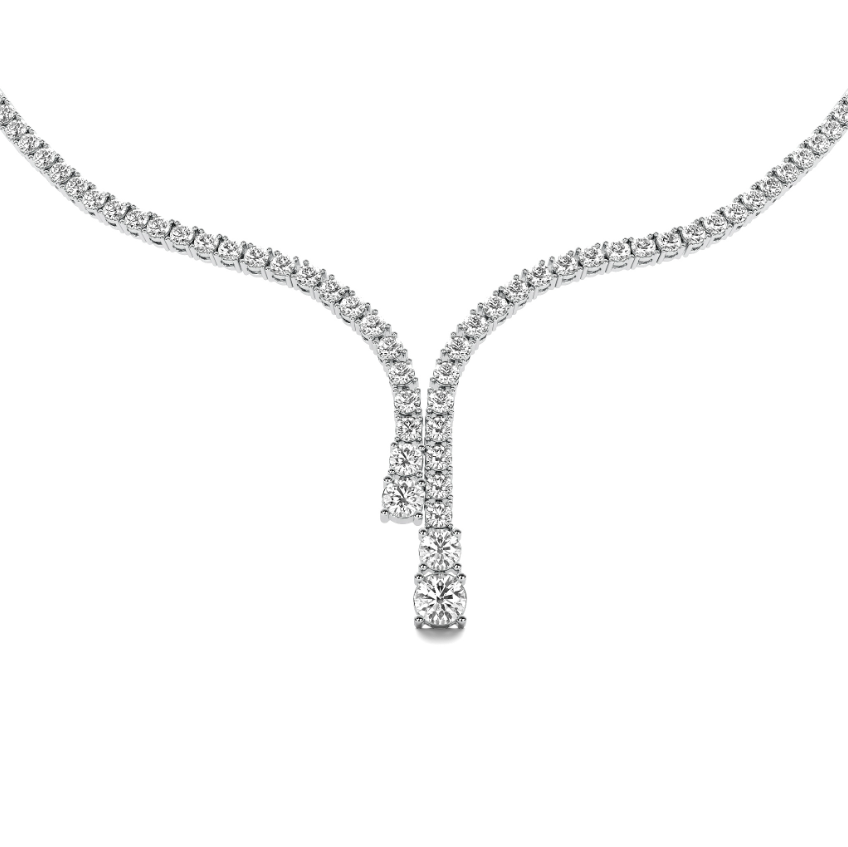 A graduated waterfall round diamond classic tennis necklace.