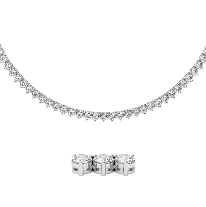 A 3-prong round diamond classic tennis necklace.