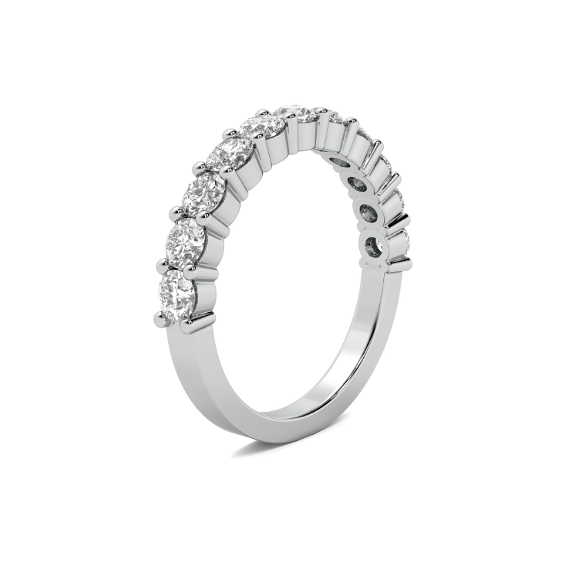 A flat shank common prong wedding band.