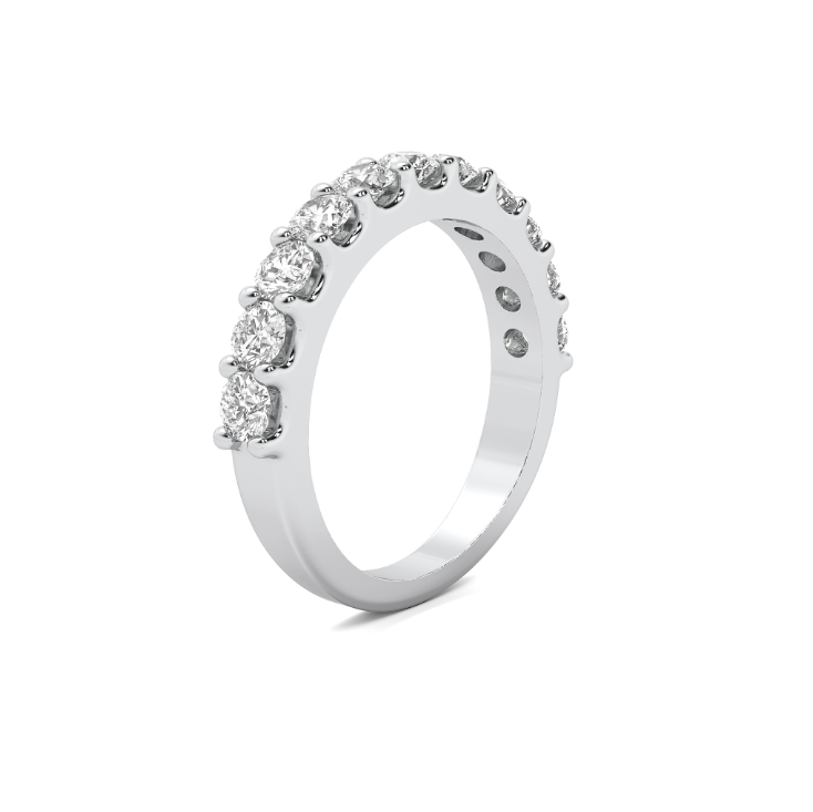 A flat shank u-prong wedding band.